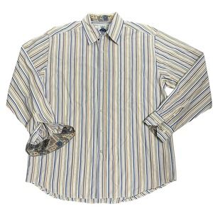 Robert Graham R&G Shirt Men XL Blue Yellow Multi Striped‎ Paisley Flip Cuff